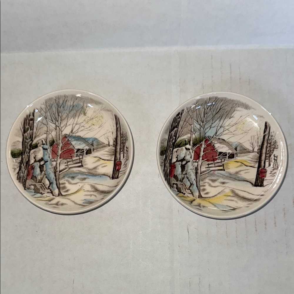 Johnson Brothers Winter Scene Plate with Red Barn /set of 2